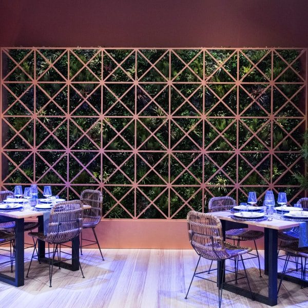 Restaurant design with artificial living wall 