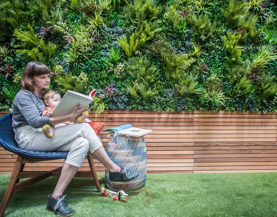 outdoor artificial green walls in child-friendly garden