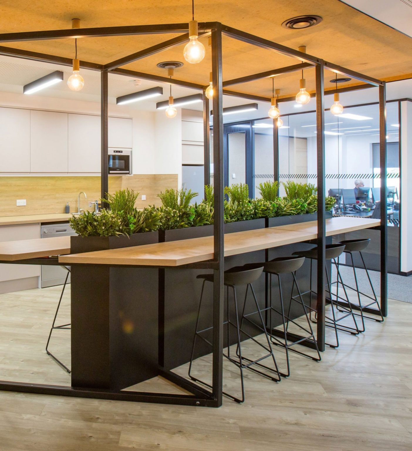 Office Kitchen with artificial plants decoration