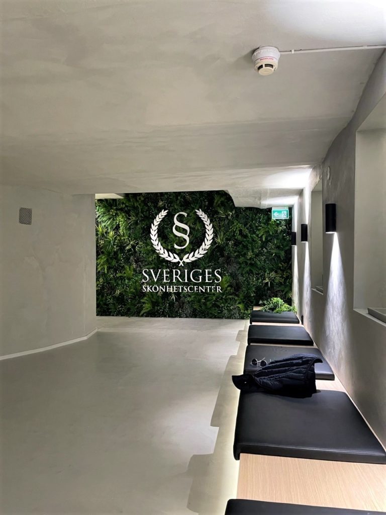 A replica living green wall installation at a clinic in Stockholm, Sweden