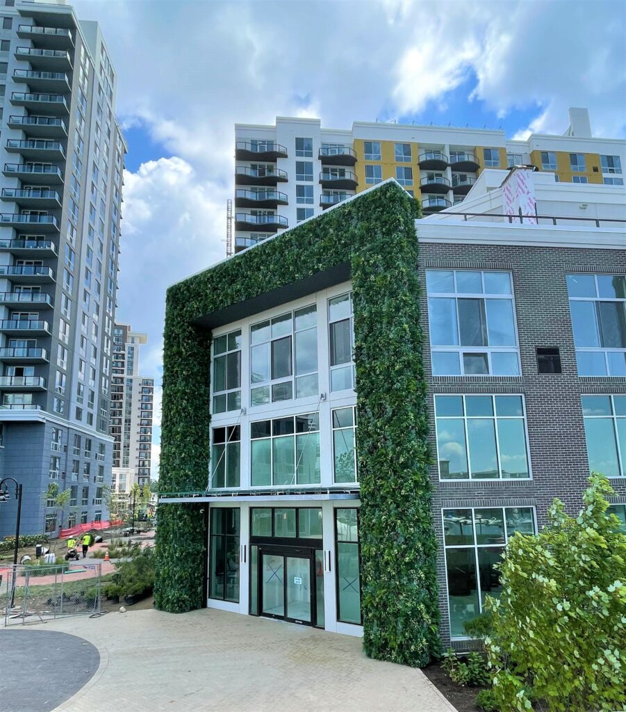 wide shot of a faux green wall on a multi-family facility in Stamford, Connecticut