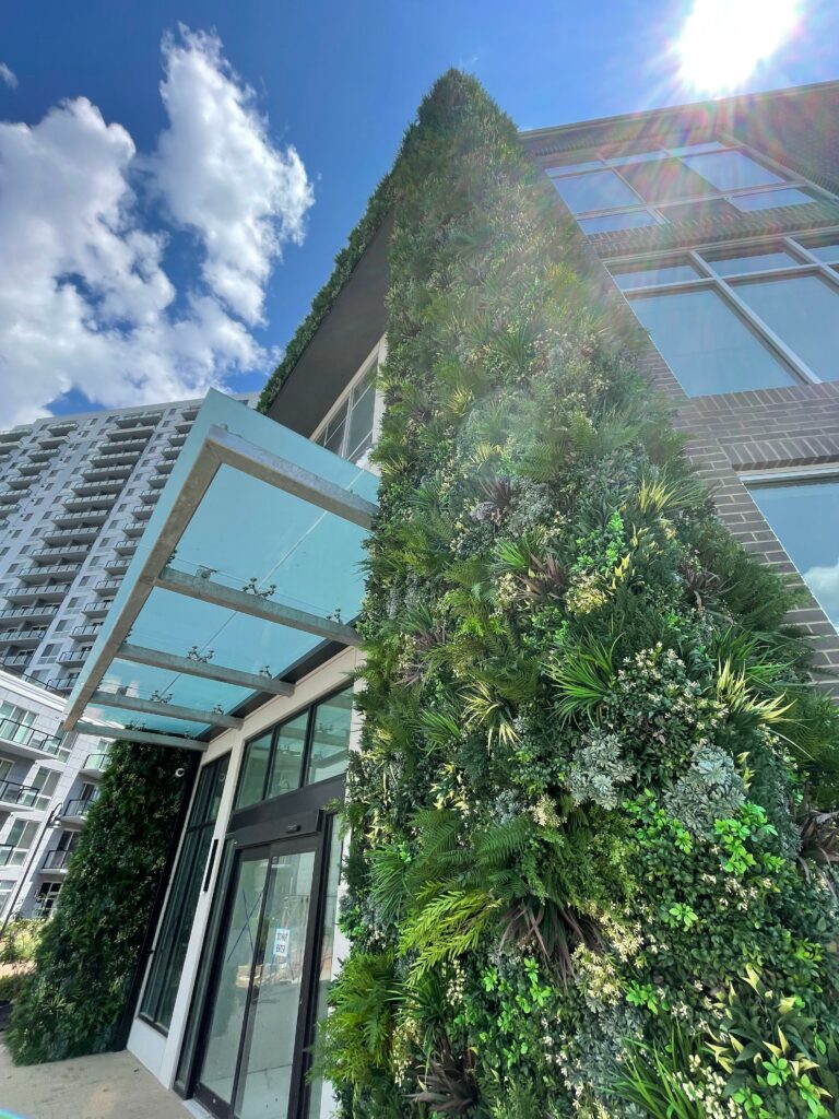 upward shot of a replica living wall on a multi-family facility in Stamford, Connecticut