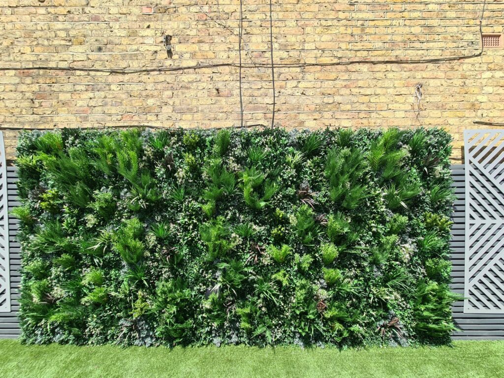 Close up of a planted garden wall installation in Hampstead