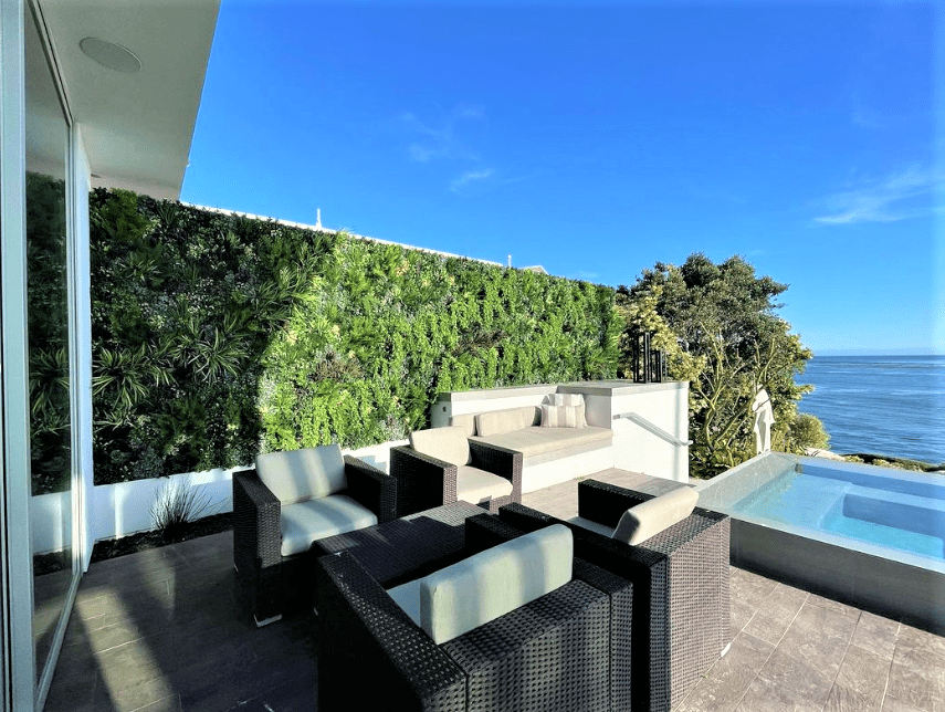 Outdoor faux green wall in California