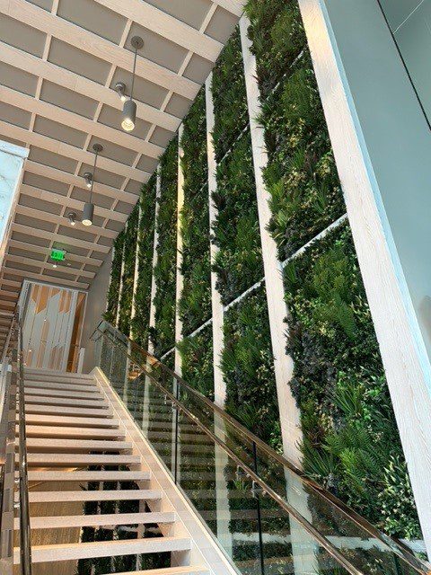 An Artificial Green Wall next to a stairwell in a Florida restaurant